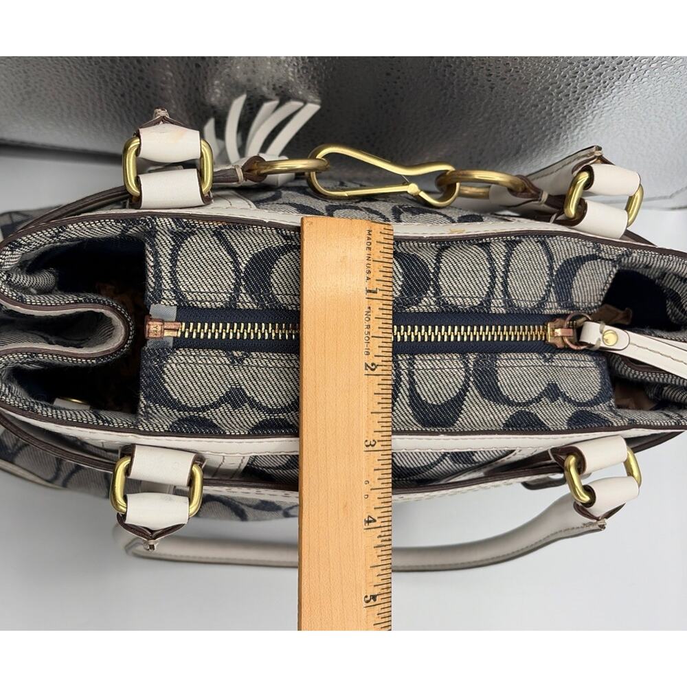 COACH Handbag Signature Denim Leather Tassel Gold Hardware Canvas Y2K White Blue - Picture 13 of 16